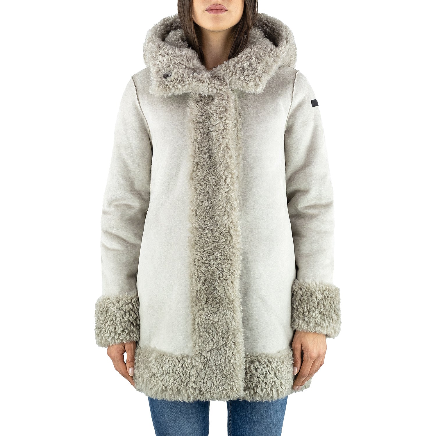 Eco Montone Reversibile RRD Lamb Hood Wom Jkt Ice White