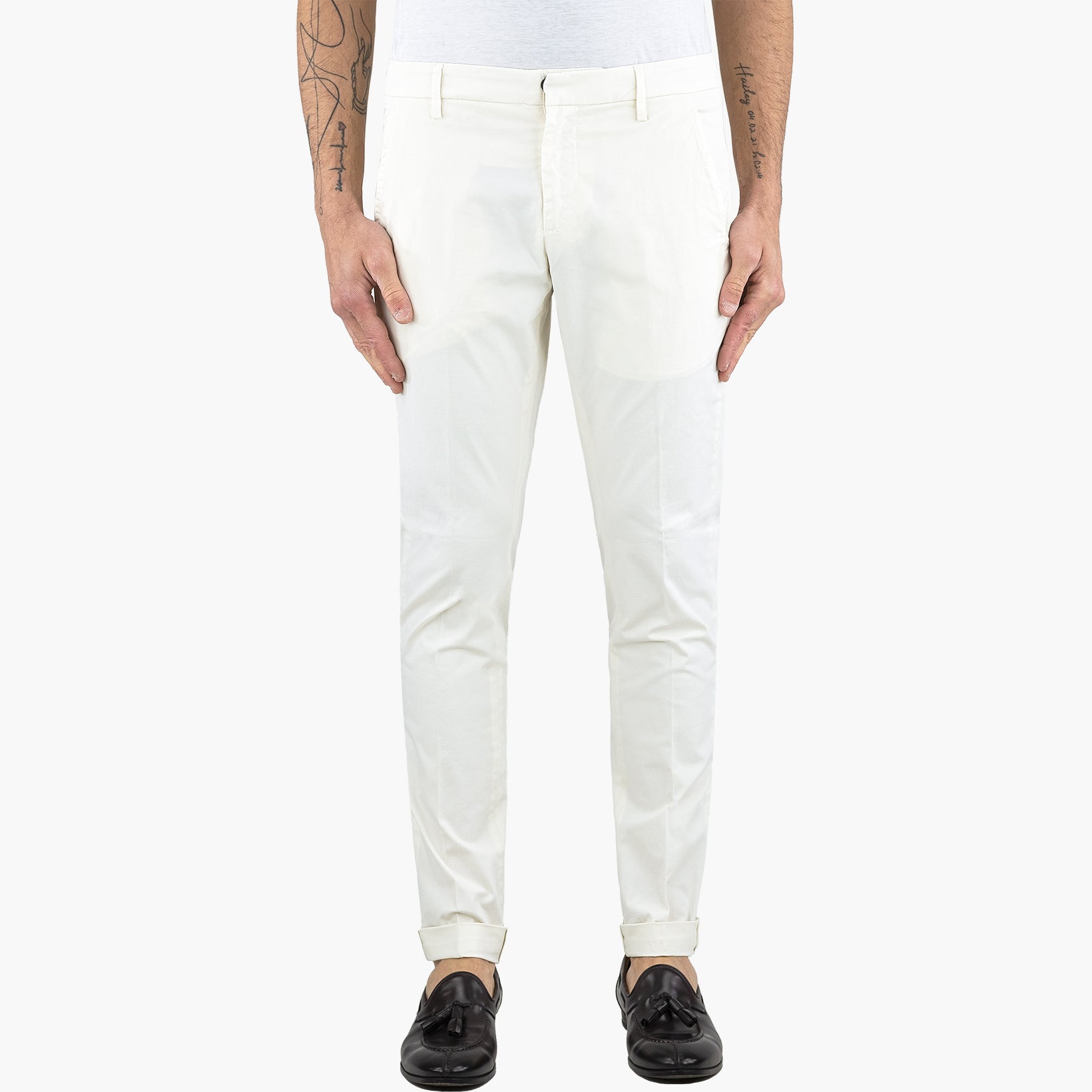 Pantalone DONDUP Gaubert in Gabardina di Cotone Stretch Bianco Burro