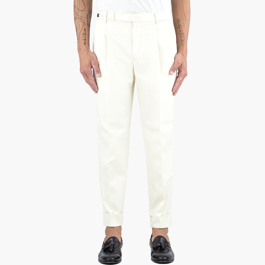 Pantalone PT Torino The Reporter Carrot Fit in Cotone Batavia Bianco Burro