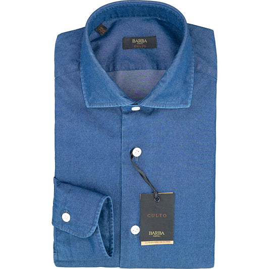 Camicia BARBA Napoli Culto in Cotone Denim Medio Scuro