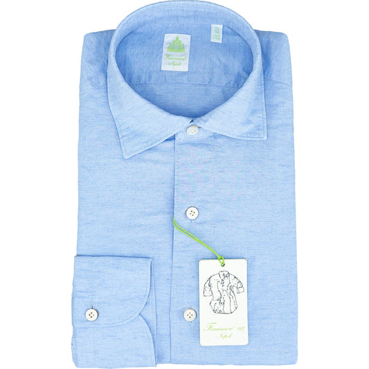 Camicia FINAMORE Tokyo in Lino e Cotone Celeste